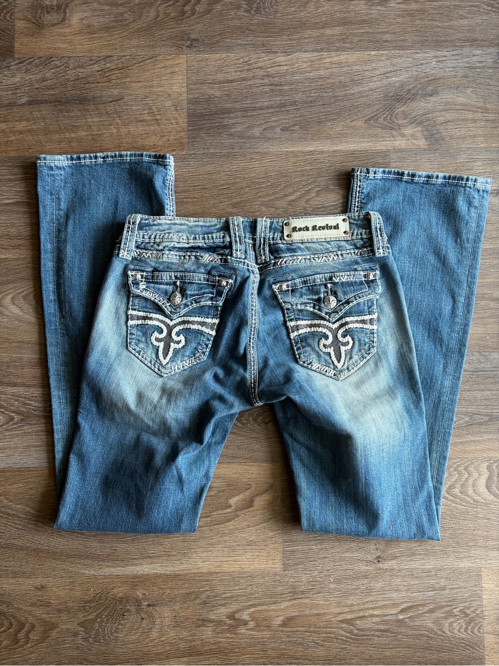 Rock Revival Abbie Boot Jeans Womens 31 Medium Wash Flap Pocket Bootcut y2k